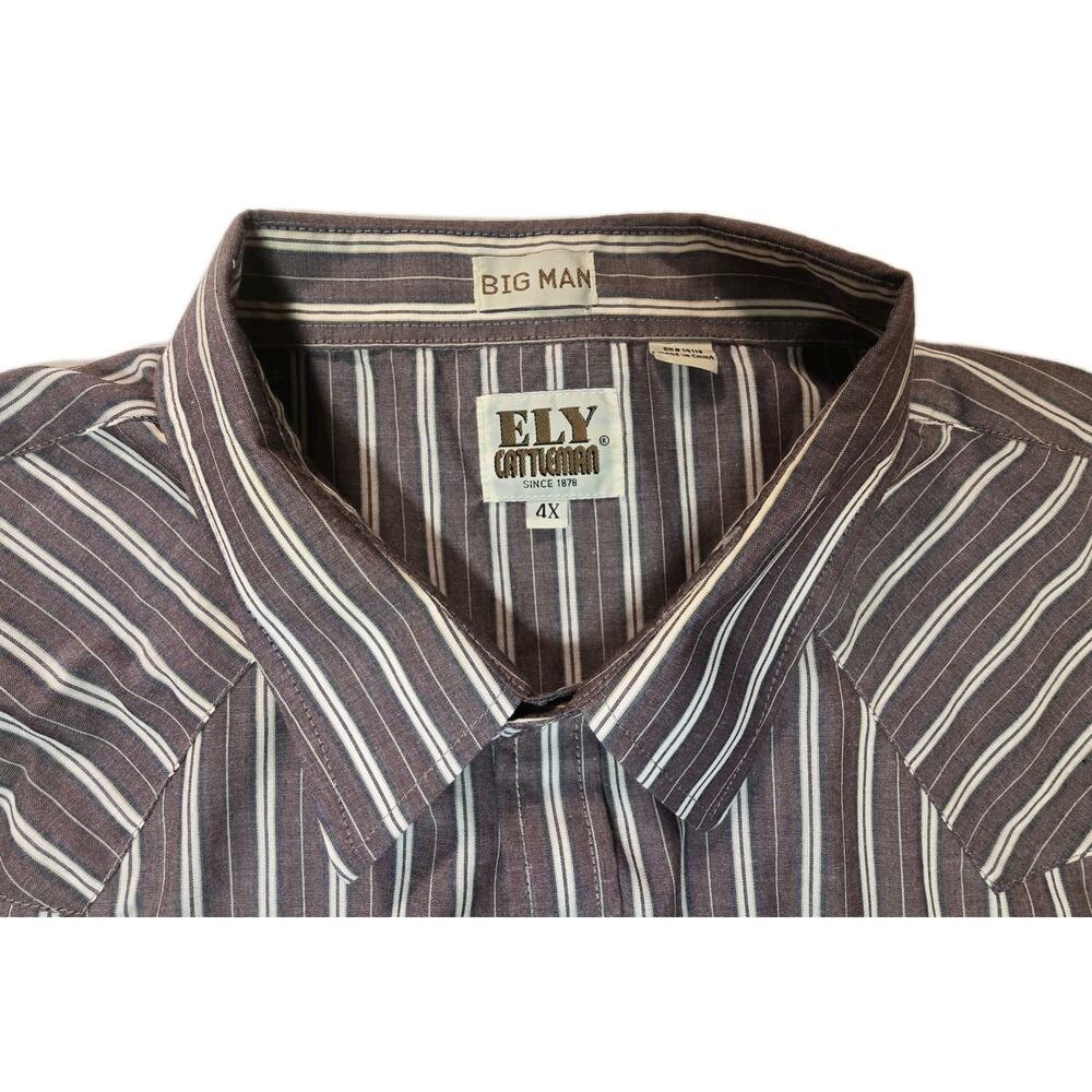 ELY CATTLEMAN Big Man 4X L.S. Burgundy Blue White Pearl Snap Striped Shirt